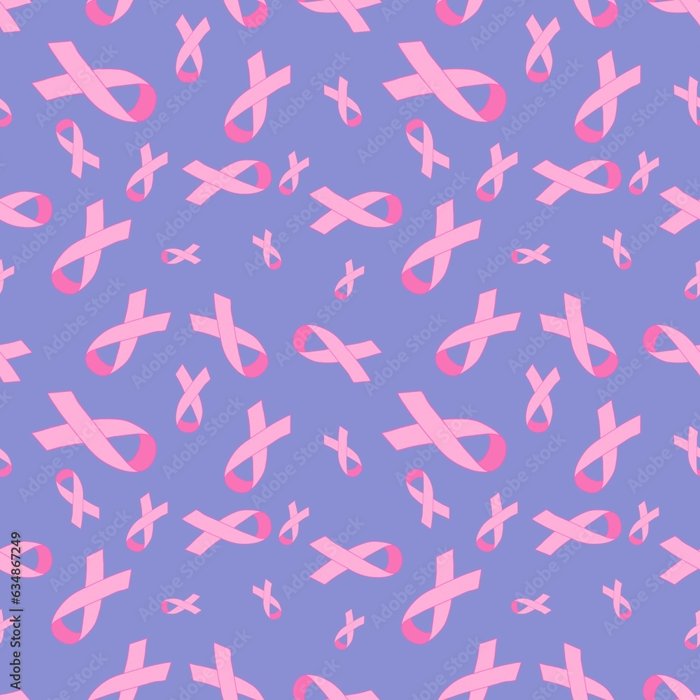 Fototapeta premium Breast cancer month seamless pink ribbon day mammogram pattern for wrapping paper and media accessories
