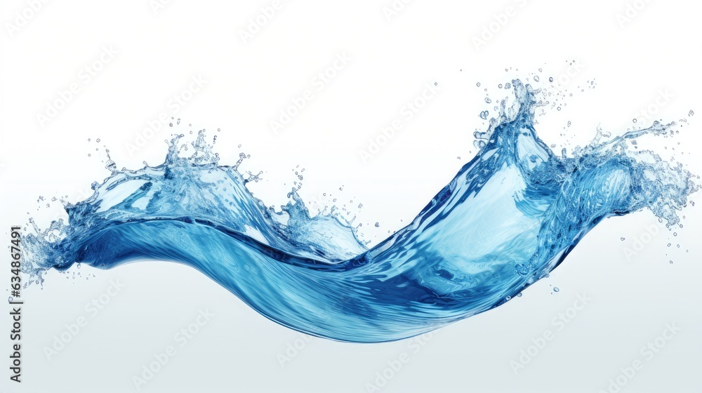 Obraz premium 3d render, blue water jet, wavy splash clip art isolated on white background twisted liquid shape, splashing wave generative AI