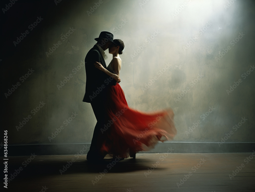 Passionate woman and man dancing tango