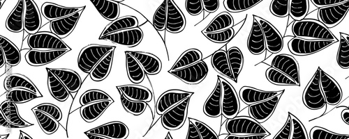 Seamless pattern branches with leaves  . Hand drawn black brush botanical ornament. Hand drawn vector eucalyptus, laurel twigs. Dry brush style floral motives. Monochrome print.
