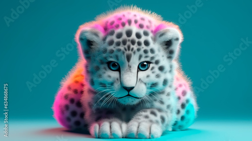 3d render fluffy funny leopard gradient background