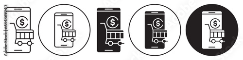 E-Commerce symbol Icon. Vector set of smartphone with empty shopping cart shows an online purchase from store through their mobile. Eshop digital payment sign