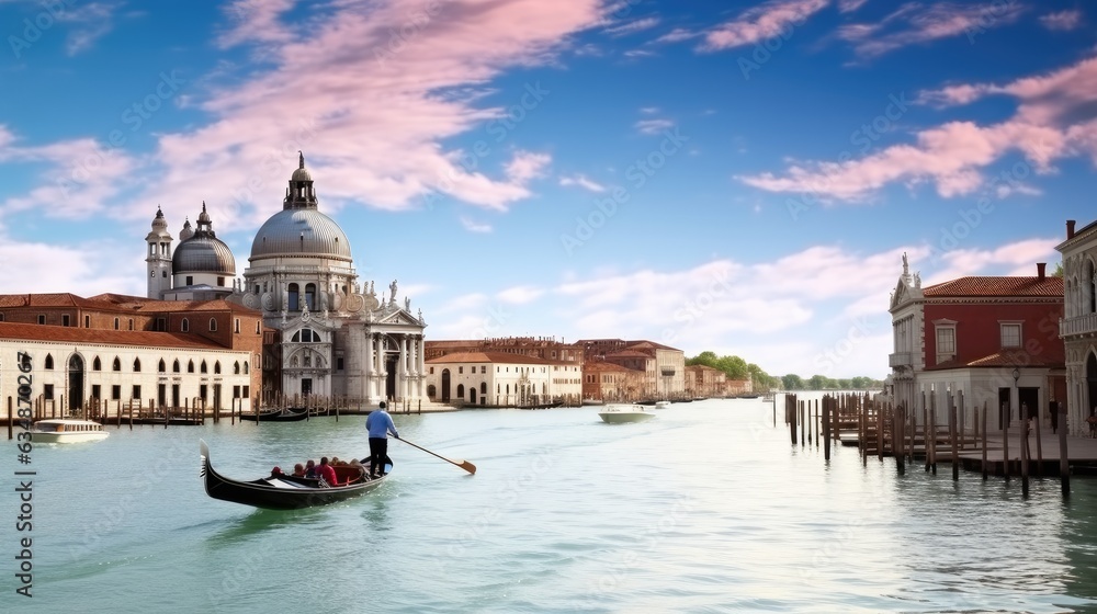Grand canal, Basilica of St Mary in background, Venice, Italy.