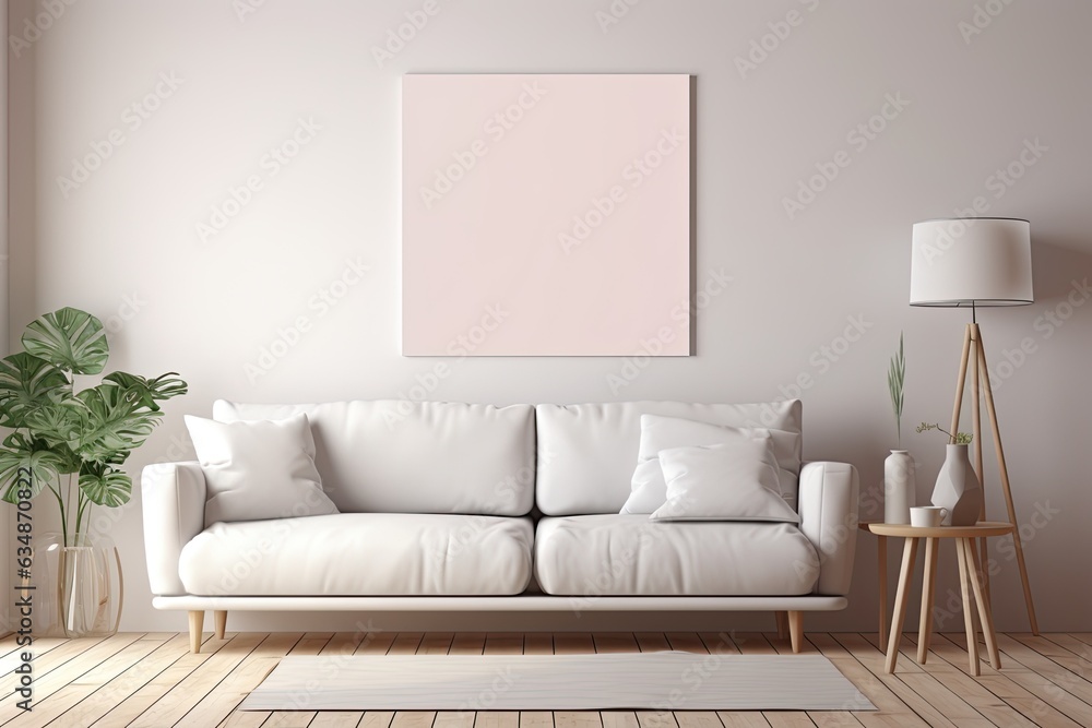 Fototapeta premium Mock up poster frame in contemporary Scandinavian interior, 3D render.