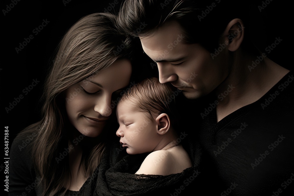 Both the mother and father lovingly cradle their newborn baby Both the mother and father lovingly cradle their newborn baby