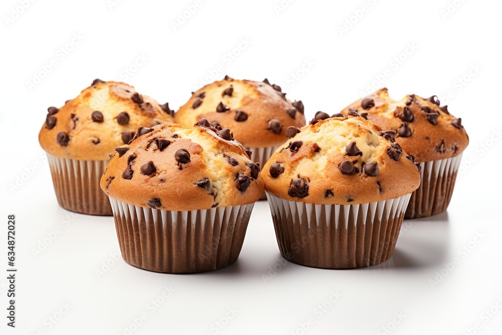 Food bakery bake photography - Muffins with chocolate pieces, isolated on white background, square | Generative AI Food bakery bake photography - Muffins with chocolate pieces, isolated on white background, square | Generative AI