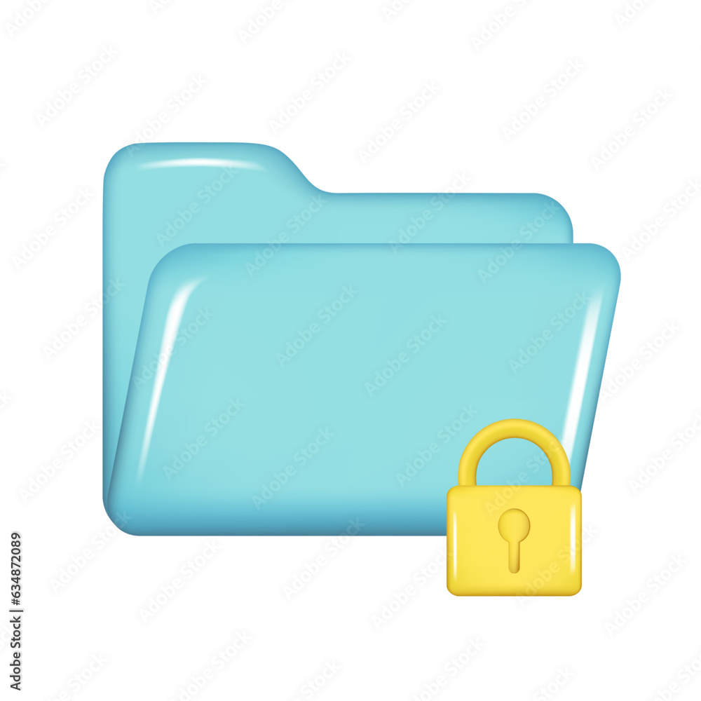 Realistic 3d blue folder with lock icon. Decorative 3d management, opened file element, web protected symbol, security icon, archive sign. Vector illustration isolated on white background Realistic 3d blue folder with lock icon. Decorative 3d management, opened file element, web protected symbol, security icon, archive sign. Vector illustration isolated on white background