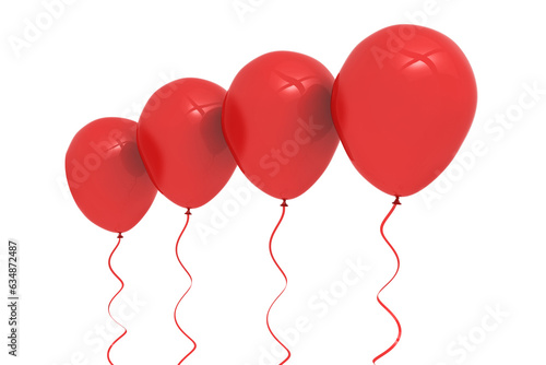 Digital png illustration of red balloons in line from smallest to largest on transparent background