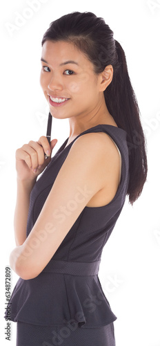 Digital png photo of happy asian businesswoman standing on transparent background
