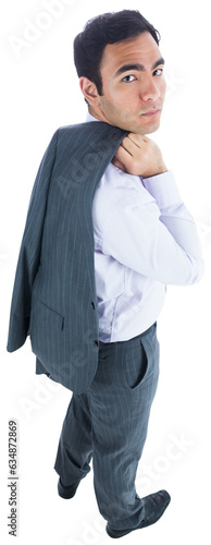 Digital png photo of serious asian businessman standing on transparent background