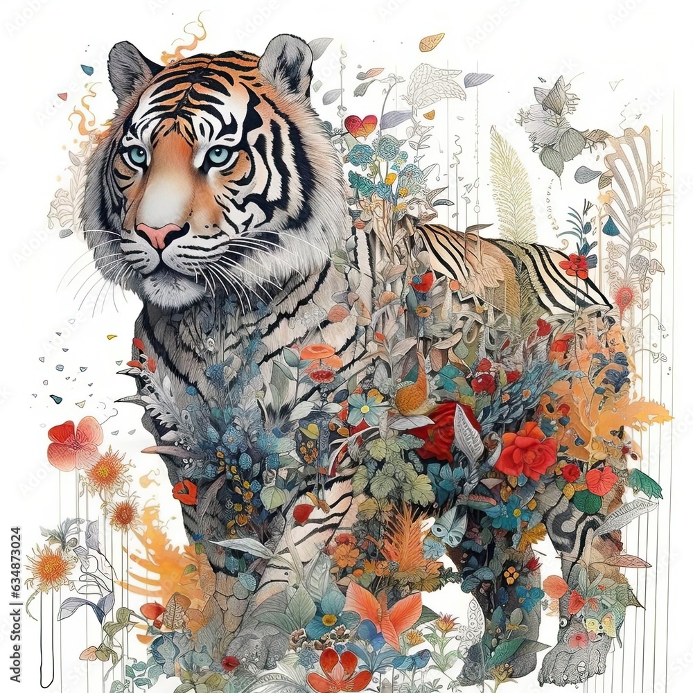 Tiger Doodles - Whimsical Geometric Art, version 3