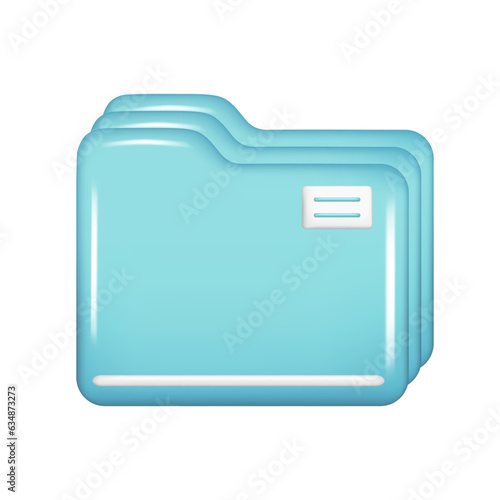 Realistic 3d blue closed folder. Decorative 3d management, file element, web symbol, paper icon, archive sign. Vector illustration isolated on white background