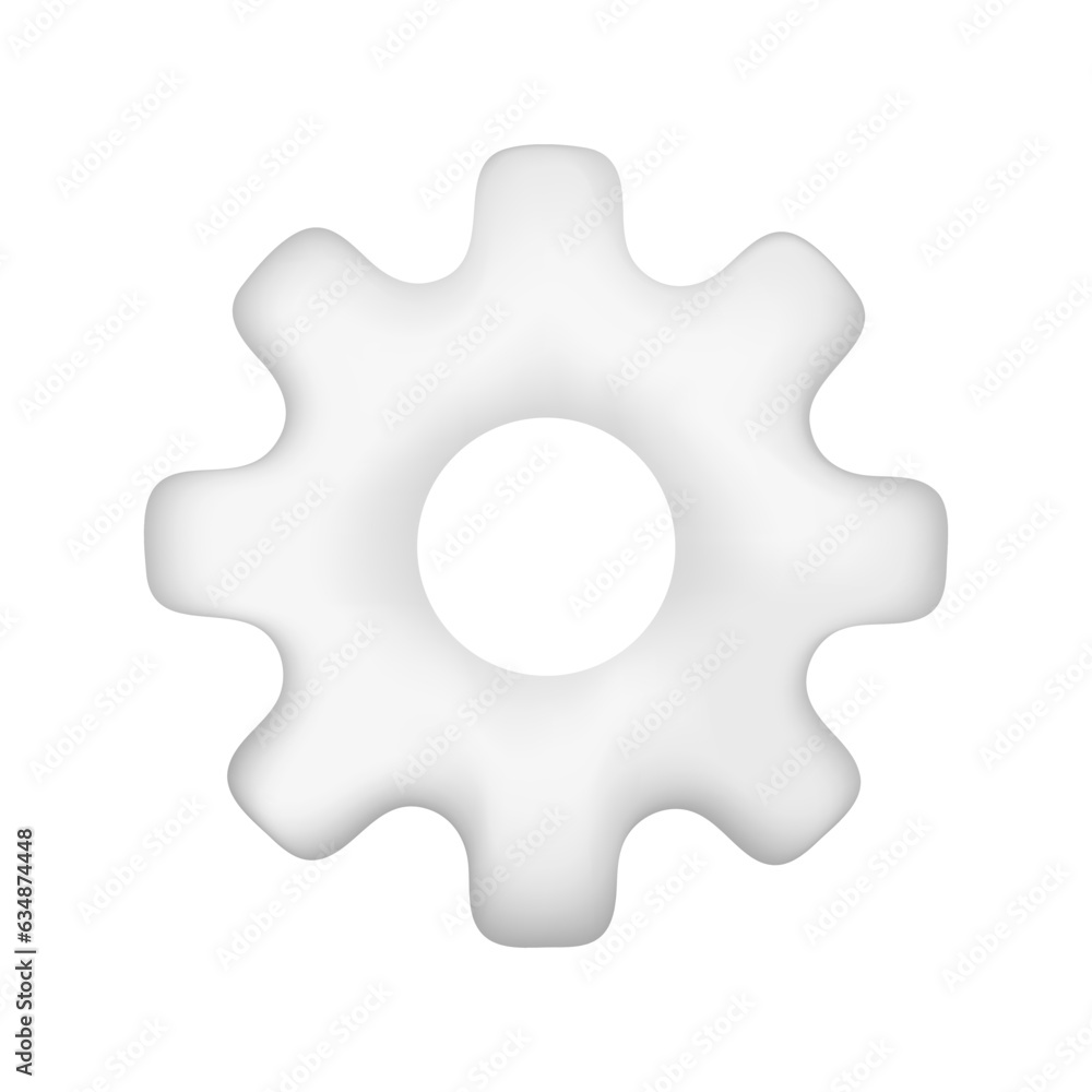 Realistic 3d white glossy settings icon. Cartoon 3d cogwheel gear, optimizing business concept, repair symbol, technical service or support icon. Vector illustration isolated on white background Realistic 3d white glossy settings icon. Cartoon 3d cogwheel gear, optimizing business concept, repair symbol, technical service or support icon. Vector illustration isolated on white background