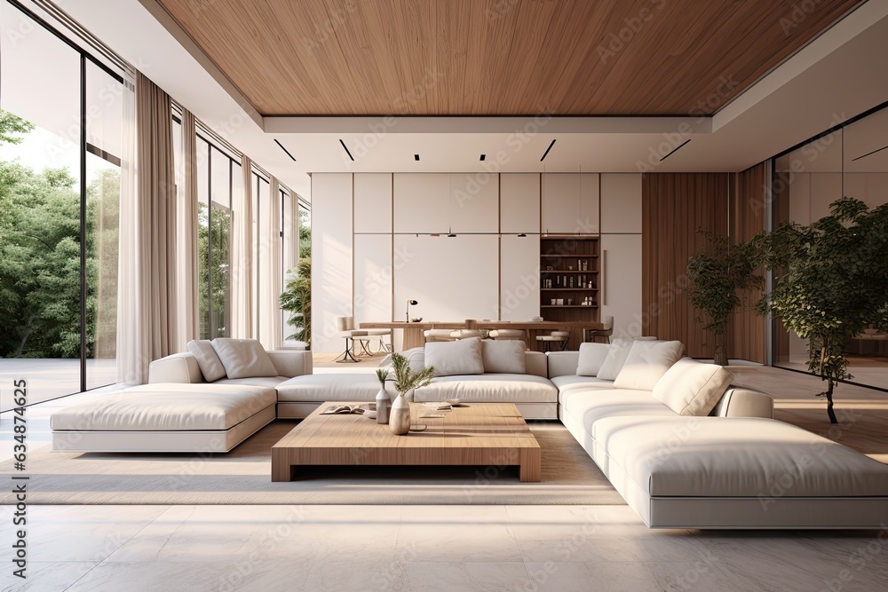 Fototapeta premium mockup of spacious and luxurious modern living room with bright interiors and air conditioning.