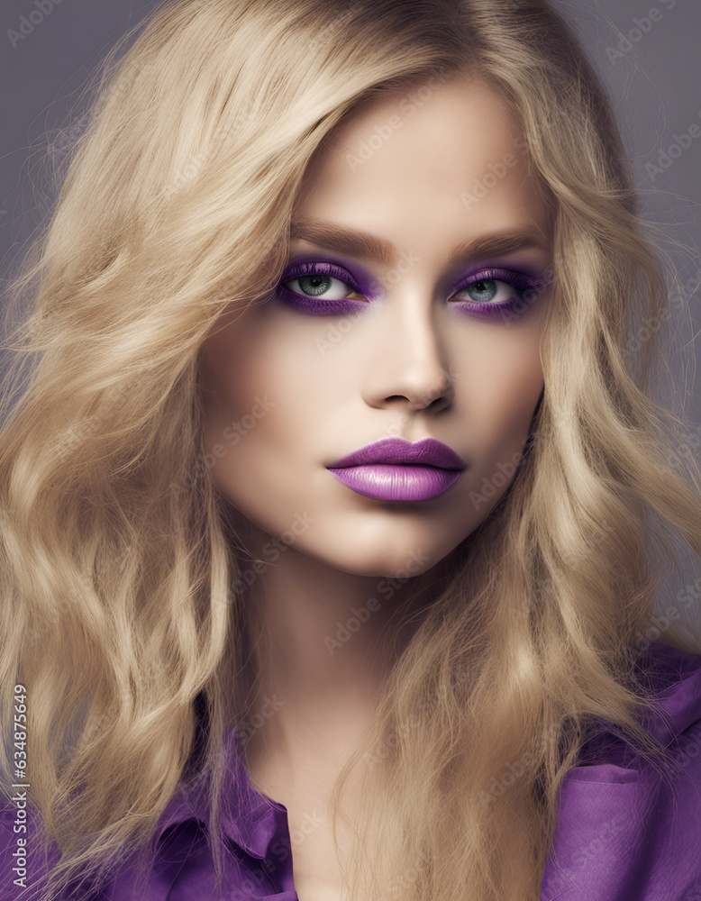 Portrait of beautiful young woman with blond hair and purple makeup Portrait of beautiful young woman with blond hair and purple makeup