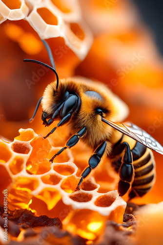 bee on honeycomb, macro © Ocharonata