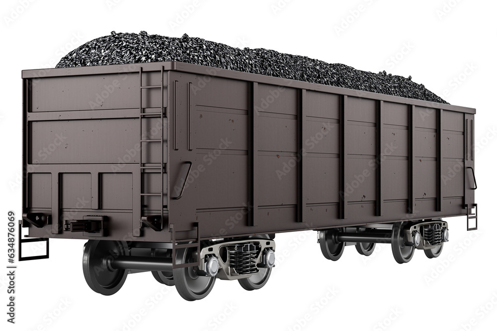 Goods wagon with coal. 3D rendering isolated on transparent background Goods wagon with coal. 3D rendering isolated on transparent background
