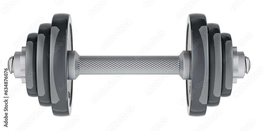 One Dumbbell, 3D rendering isolated on transparent background One Dumbbell, 3D rendering isolated on transparent background