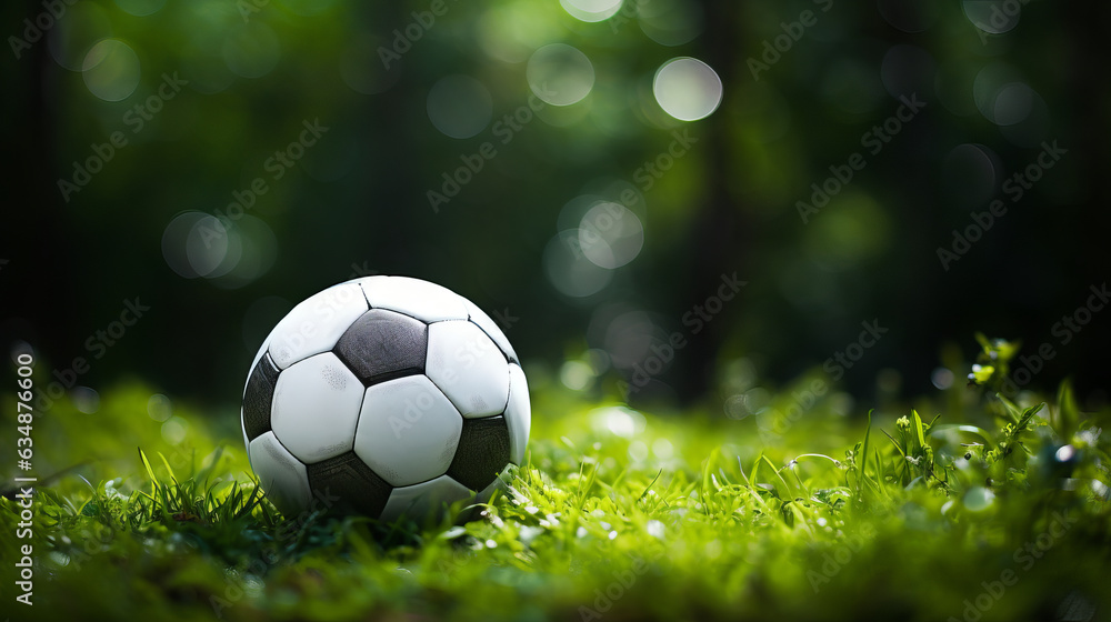 Fototapeta premium soccer ball on grass on football field