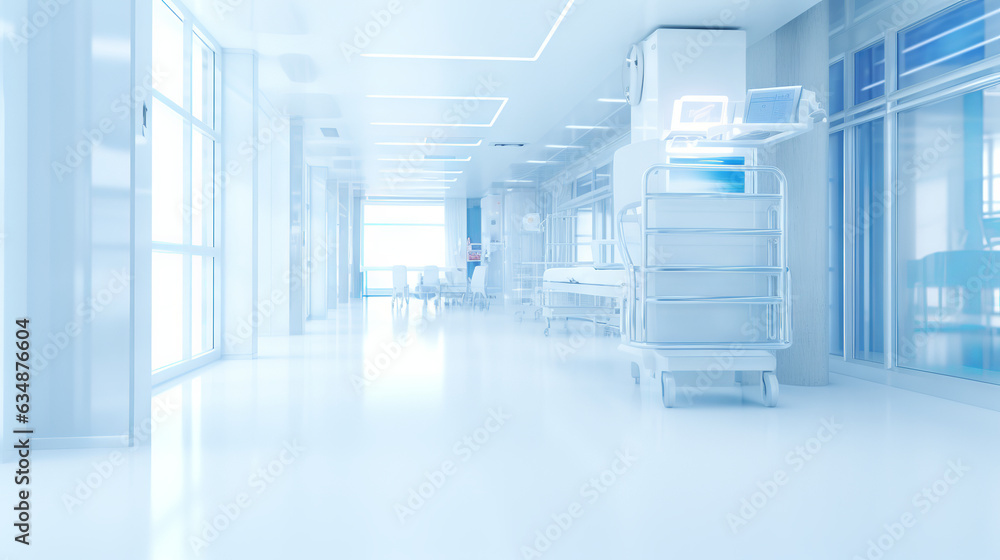 soft blurred corridor in white medical hospital clinic interior
