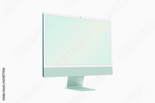 Desktop computer green color 3D realistic vector mockup (ID: 634877036)