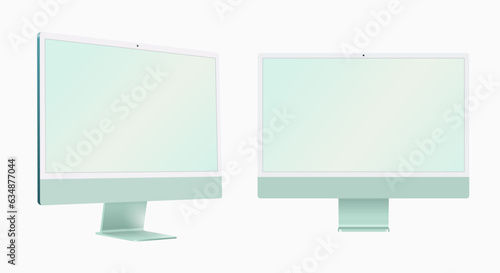 Desktop computer green color 3D realistic vector mockup (ID: 634877044)