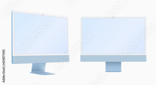 Desktop computer blue color 3D realistic vector mockup (ID: 634877045)