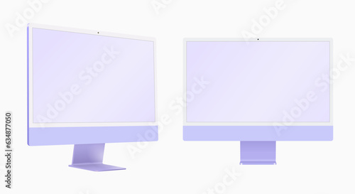 Desktop computer purple color 3D realistic vector mockup (ID: 634877050)