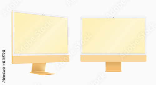 Desktop computer yellow color 3D realistic vector mockup (ID: 634877063)