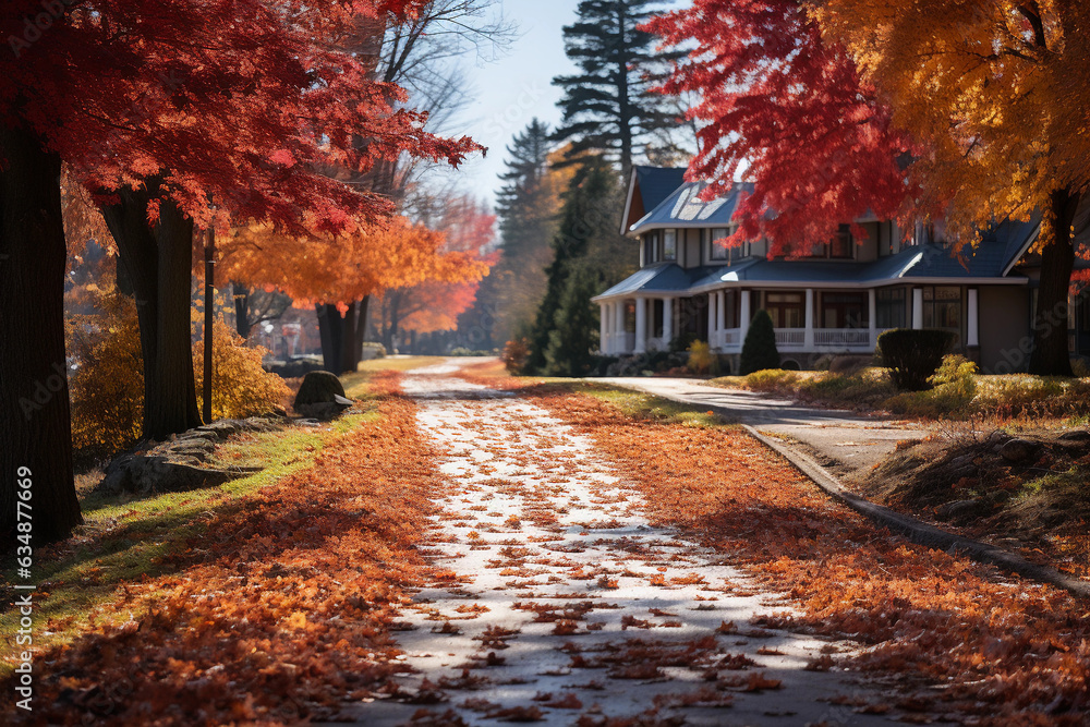 a suburban neighborhood / home in the fall