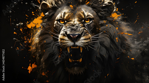 Lion face illustration  dark and explosive style - Generative AI