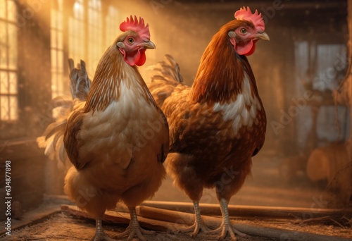 chickens on poultry farm. Generative AI.