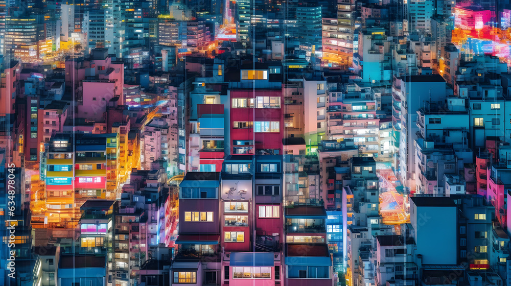 aerial view of asian city view of cityscape and buildings at night - Generative AI aerial view of asian city view of cityscape and buildings at night - Generative AI