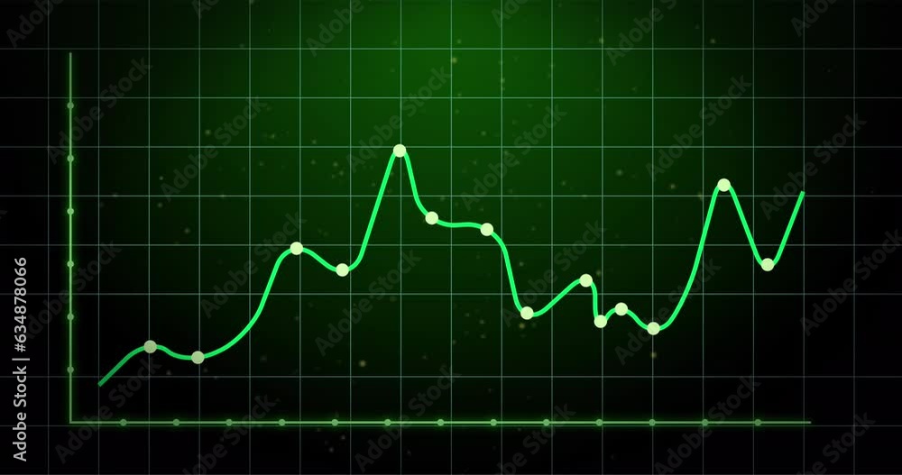 Animation of statistical data processing over grid network against green gradient background Animation of statistical data processing over grid network against green gradient background