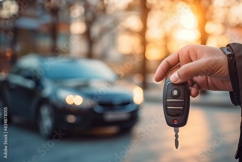 A person holding a car key in their hand
