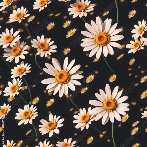 Cute realistic daisy flowers seamless pattern. Generative AI