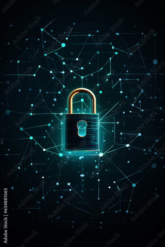 Cyber security concept. Lock symbol from lines and triangles, point connecting network on blue background. High quality photo Cyber security concept. Lock symbol from lines and triangles, point connecting network on blue background. High quality photo
