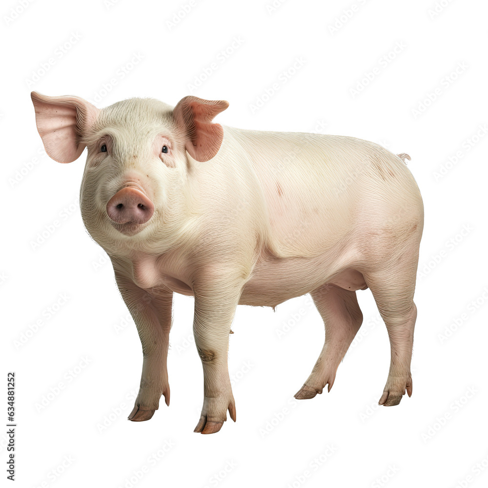 a pig, 3/4 view facing left, full body in an Agricultural-themed, photorealistic illustration in a PNG, cutout, and isolated Generative AI a pig, 3/4 view facing left, full body in an Agricultural-themed, photorealistic illustration in a PNG, cutout, and isolated Generative AI