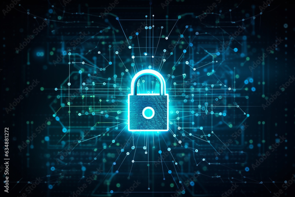 Cyber security concept. Lock symbol from lines and triangles, point connecting network on blue background. High quality photo Cyber security concept. Lock symbol from lines and triangles, point connecting network on blue background. High quality photo