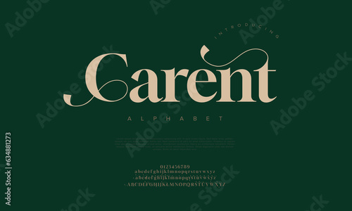 Carent premium luxury elegant alphabet letters and numbers. Elegant wedding typography classic serif font decorative vintage retro. Creative vector illustration