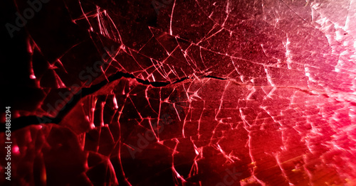 red background , abstract background of cracked glass