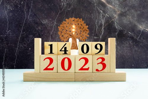 September 14 calendar date text on wooden blocks with copy space for ideas or text. Copy space and calendar concept.
