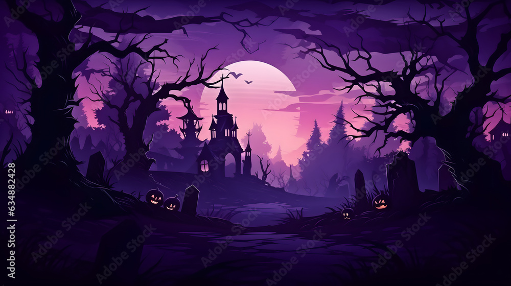 Spooky Pumpkins on Graveyard, Halloween Background