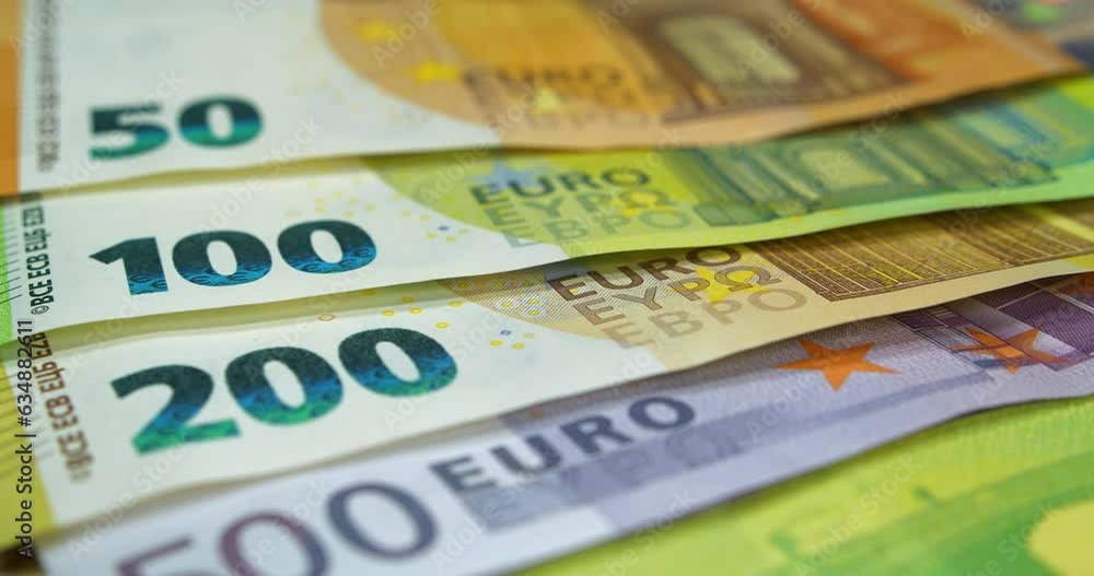 Euro banknotes of various denominations. Banknotes 500, 200, 100 and 50 Euro. Real euro money of various colors and nominals Euro banknotes of various denominations. Banknotes 500, 200, 100 and 50 Euro. Real euro money of various colors and nominals