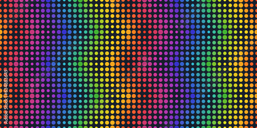 Pattern for textile, pillow, cloth, background, packaging, notepad, cup, wallpaper. Rainbow dot pattern on a black background.