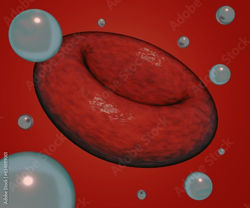 red blood cells with nanobubbles penetrate in side of the cells 3d rendering  photo