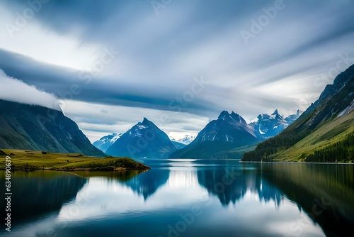 lake in the mountains generated by al technology 