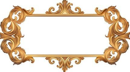 Golden baroque frame on transparent background.