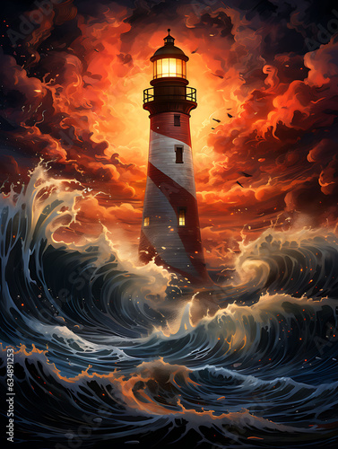 Illustration - Lighthouse at night.