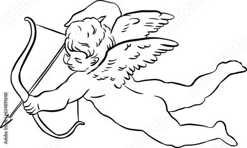 Cupid angel line art. Сute baby angel.